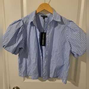 Modern Works Blue Striped Shirt With Rhinestones